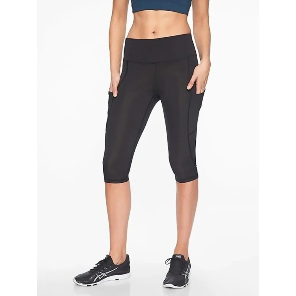 Athleta Womens All In Crop Tight Pockets Black Size Small
